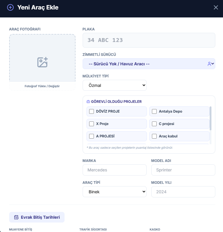 Yeni Araç Ekleme ve Eşleştirme