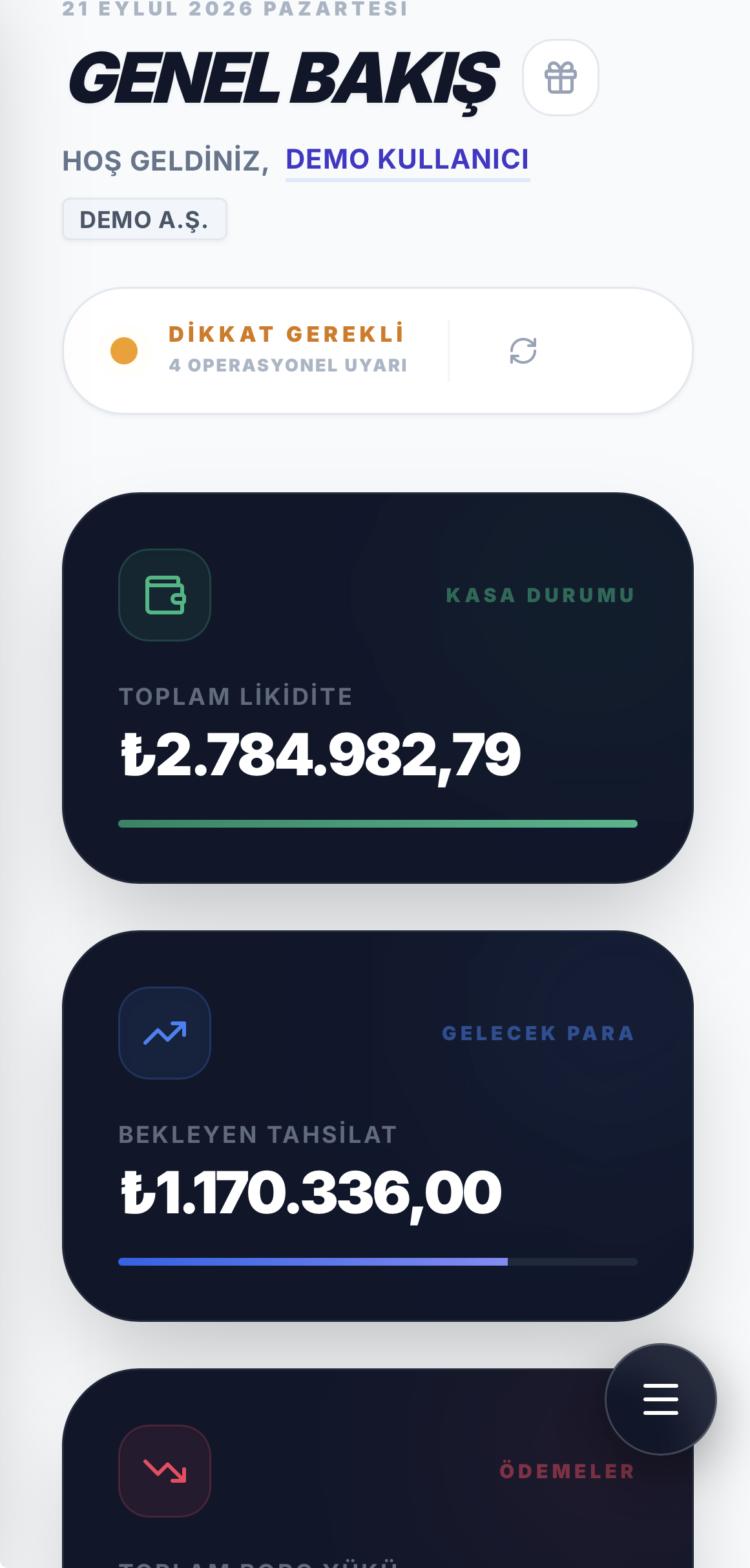 TURYA mobil genel bakış ekranı
