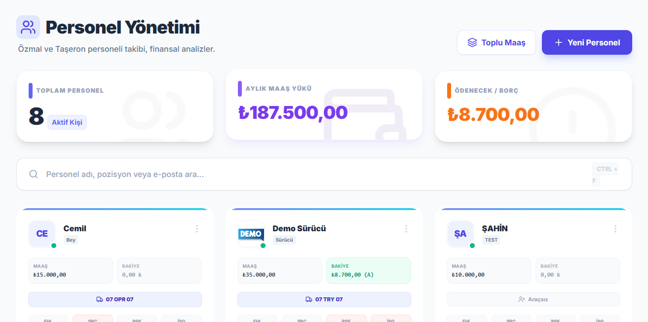 Personel Yönetimi Ana Ekran