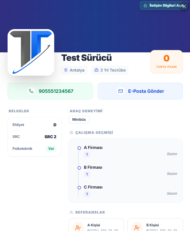 Sürücü Detaylı CV Ekranı