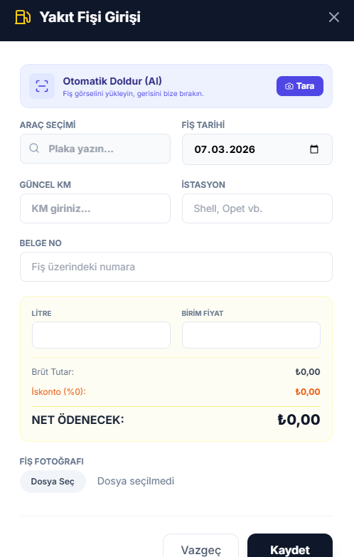 Yapay Zeka ile Yakıt Fişi Ekleme